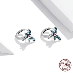 Libellule en cristal coloré - boucles d'oreilles - argent sterling 925