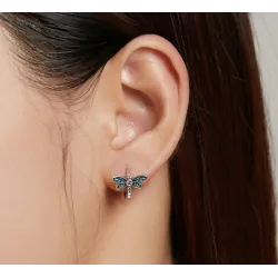 Colourful crystal dragonfly - stud earrings - 925 sterling silverEarrings