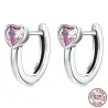 AretesPendientes de botón con un corazón de cristal rosa - plata de ley 925