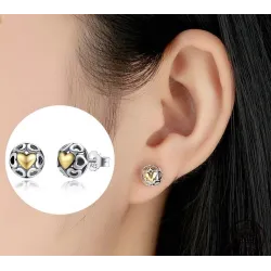 AretesPendientes de botón exclusivos - corazones huecos - corazón de circón amarillo - plata de ley 925