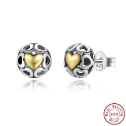 Boucles d'oreilles puces exclusives - coeurs évidés - coeur zircon jaune - argent sterling 925
