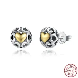 AretesPendientes de botón exclusivos - corazones huecos - corazón de circón amarillo - plata de ley 925