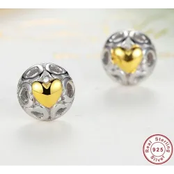 AretesPendientes de botón exclusivos - corazones huecos - corazón de circón amarillo - plata de ley 925