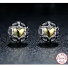 Eksklusive øredobber - hule hjerter - gult zirkonhjerte - 925 sterling sølv