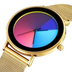 Creative Quartz kello - värikäs kellotaulu - vedenpitävä - ruostumaton teräs / nahkaranneke - unisex