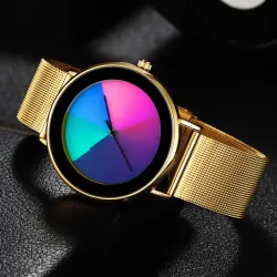 Creative Quartz ur - farverig urskive - vandtæt - rustfrit stål / læderrem - unisex