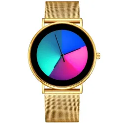 Creative Quartz ur - farverig urskive - vandtæt - rustfrit stål / læderrem - unisex