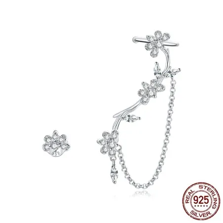 AretesAretes de flores - asimétricos - con cadena / cristales - plata de ley 925