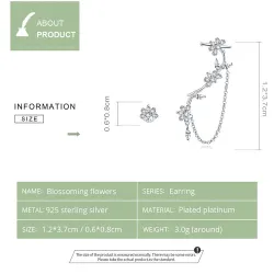 AretesAretes de flores - asimétricos - con cadena / cristales - plata de ley 925