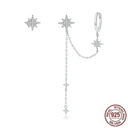 Elegante dråpeøreringer med stjerner - asymmetrisk - med kjede / krystaller - 925 sterling sølv