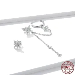 Boucles d'oreilles pendantes élégantes avec étoiles - asymétriques - avec chaîne / cristaux - argent sterling 925
