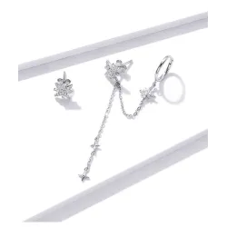 Elegant drop earrings with stars - asymmetric - with chain / crystals - 925 sterling silverEarrings