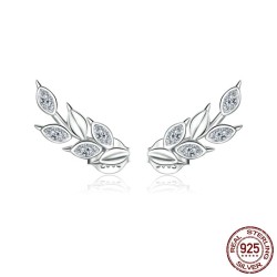 Elegant stud earrings - leaves shaped - with crystals - 925 sterling silverEarrings