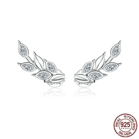 Clous d'oreilles élégants - en forme de feuilles - avec cristaux - argent sterling 925