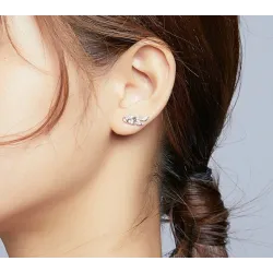 Elegant stud earrings - leaves shaped - with crystals - 925 sterling silverEarrings