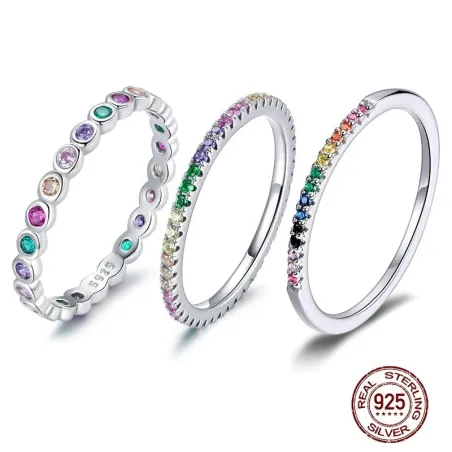 Bague arc-en-ciel élégante - zircon coloré - argent sterling 925