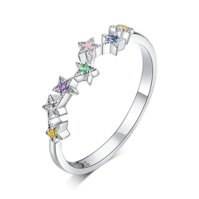 Elegant regnbuering - fargerik zirkon - 925 sterling sølv