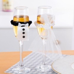 Decoração de mesa de casamento - tampa de copo de vinho - traje de noiva / noivo