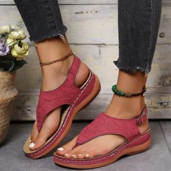 Sandálias de verão em couro - com tira - sola de cunha plana