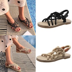 Traditional flat sandals - trendy braided rope