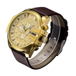 Cagarny - montre de sport militaire - bracelet cuir - acier inoxydable