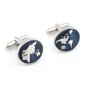 Round blue cufflinks - world map - brassCufflinks