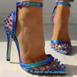 Escarpins sexy à talons hauts - transparents - avec bride à la cheville / rivets