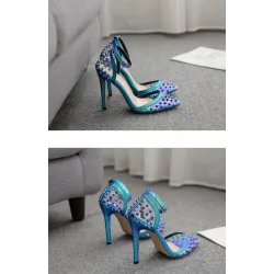 Escarpins sexy à talons hauts - transparents - avec bride à la cheville / rivets