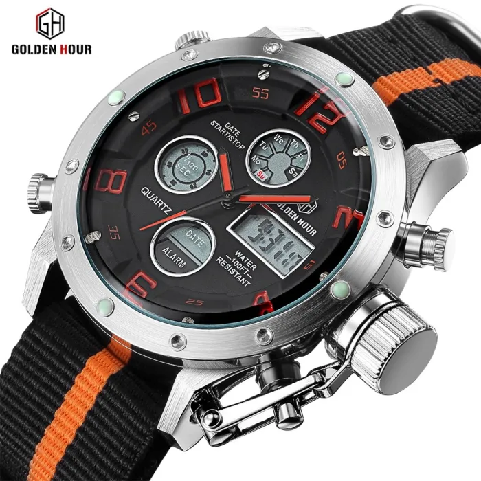 RelojesGolden Hour - Reloj militar deportivo de cuarzo - Analógico - Pantalla LED digital