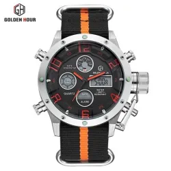 Golden Hour - montre à quartz militaire de sport - analogique - affichage numérique à LED