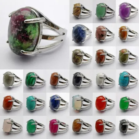 Vintage ring - med natursten - krystal tigerøje - rhodonit - sodalit - sandsten - labradorit - lapis