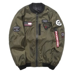 Bomber - pilot jacket - short windbreaker - double sided - with patches / zipper - slim type
