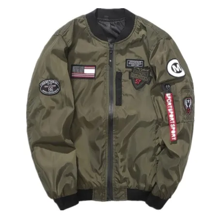 Bomber - kurtka pilotka - krótka wiatrówka - dwustronna - z naszywkami / zamek - typ slimKurtki