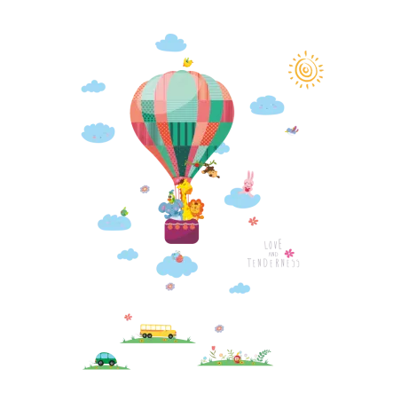 Stickers muraux décoratifs - ballons colorés / nuages / animaux