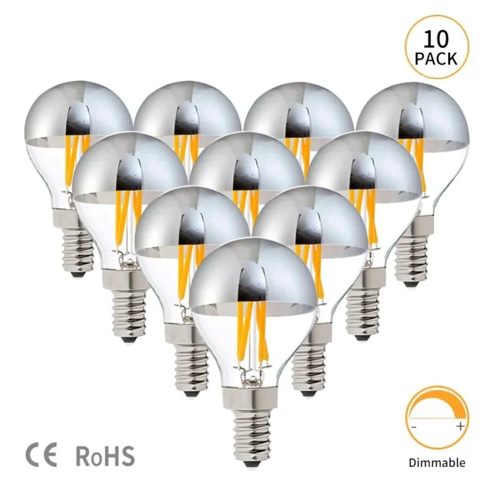 LED-pære - G45 sølv speilkule - dimbar - varmhvit - 4W - E12 - E14 - E26 - E27 - 10 stk.