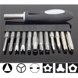 Schroevendraaierset - S2 staal - 1/4 zeskant - magnetische handgreep - bits - U-type - Y-type - ster - driehoekBits & boren
