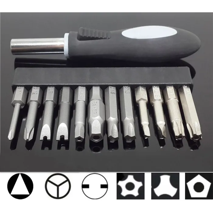 Schroevendraaierset - S2 staal - 1/4 zeskant - magnetische handgreep - bits - U-type - Y-type - ster - driehoekBits & boren