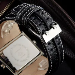 SINOBI - montre à quartz à la mode pour hommes - double fuseau horaire multiple - bracelet en cuir