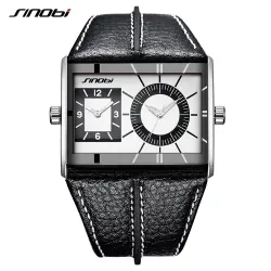 SINOBI - montre à quartz à la mode pour hommes - double fuseau horaire multiple - bracelet en cuir