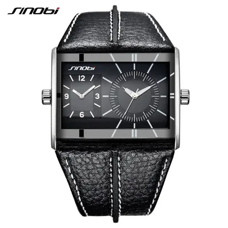 SINOBI - relógio de quartzo masculino da moda - fuso horário duplo - pulseira de couro