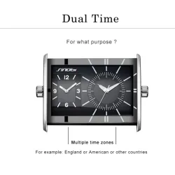 SINOBI - montre à quartz à la mode pour hommes - double fuseau horaire multiple - bracelet en cuir