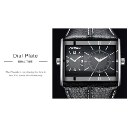 SINOBI - montre à quartz à la mode pour hommes - double fuseau horaire multiple - bracelet en cuir