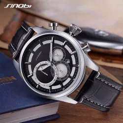 SINOBI - elegant multifunktions quartz ur - kronograf - læderrem