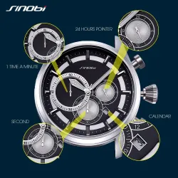 SINOBI - elegant multifunktions quartz ur - kronograf - læderrem