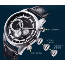 SINOBI - elegant multifunktions quartz ur - kronograf - læderrem