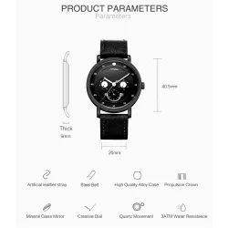 SINOBI - montre à quartz élégante - bracelet en cuir - design visage souriant