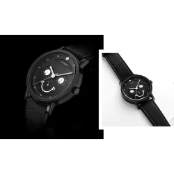 SINOBI - stilfuldt quartz ur - læderrem - smile ansigt design