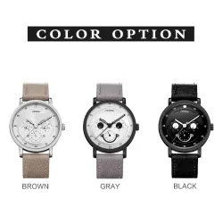 SINOBI - montre à quartz élégante - bracelet en cuir - design visage souriant