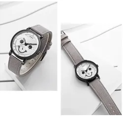 SINOBI - stilfuldt quartz ur - læderrem - smile ansigt design