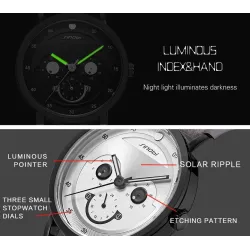 SINOBI - montre à quartz élégante - bracelet en cuir - design visage souriant